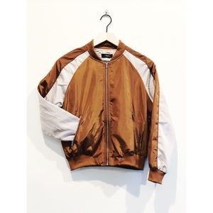 Camel Tan Full Zip Bomber Jacket with Pockets L